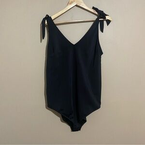 Asos Ribbon Shoulder Tie V-neck 1-Piece Bathing suit in Black